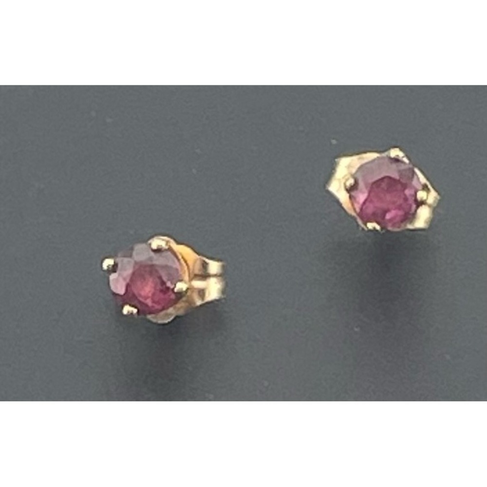Vintage 14K Gold Ruby Stud Earrings 4mm Round‎ Ruby Solitaire Basket Setting - Picture 5 of 16
